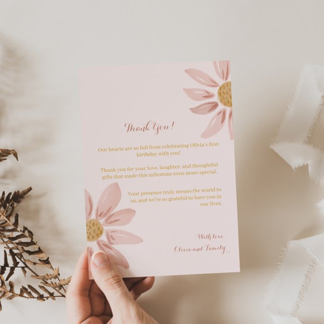 Vild Daisy Första födelsedagen, Boho Blommigt Them Tack Kort (Skapare uppladdad)