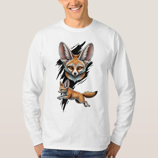Vild Desert Fennec Fox - Dynamic Animal Art T Shirt (Framsida)