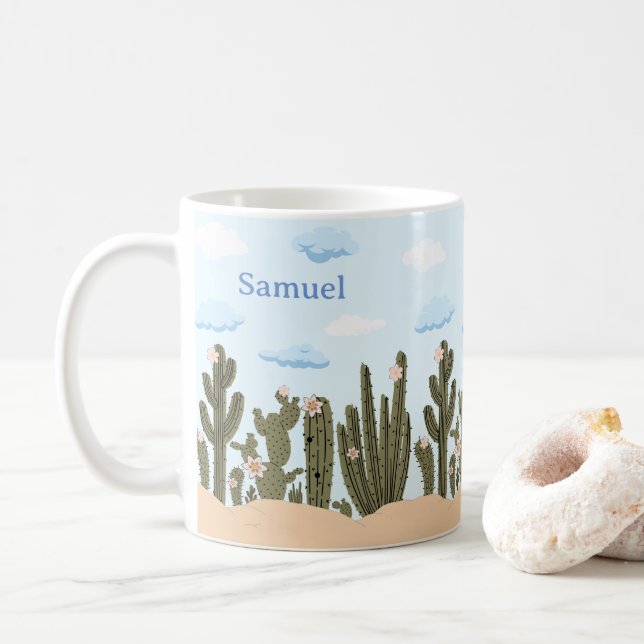 Vild Desert med Cactus Cute Personlig Namn Kaffemugg (Med munk)