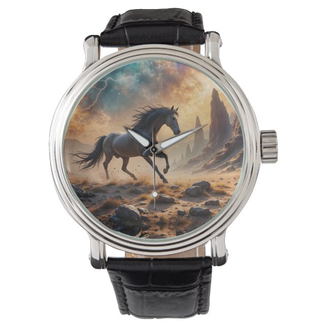 Vild Desert Stallion Nebula-stjärnans blixt Armbandsur (Framsida)