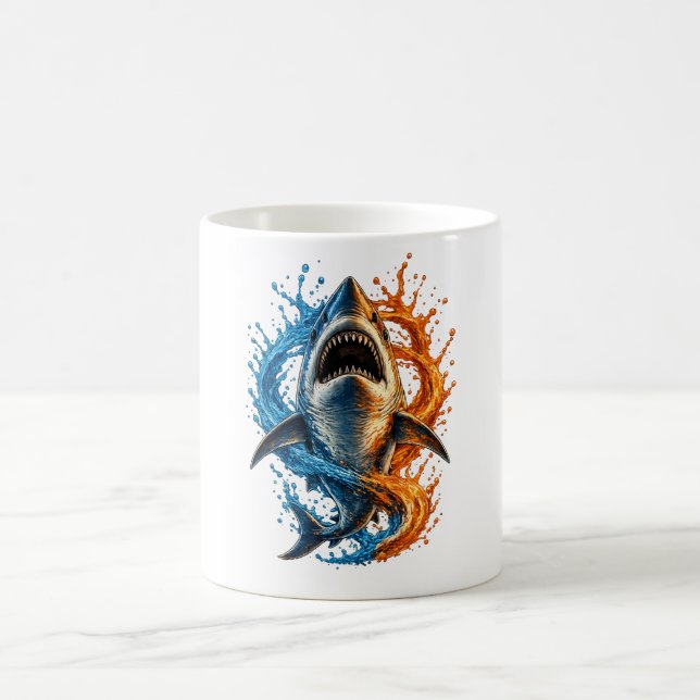 Vild design med hajstänk – Blå & Orange Ocean P Kaffemugg (Center)