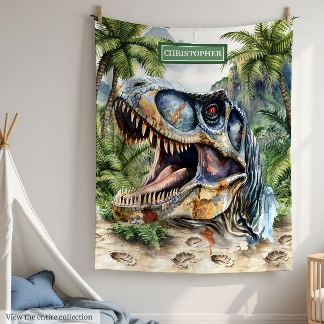 Vild Dinosaur Blanket-anpassat namn för pojkar Fleecefilt (Wild Dinosaur Blanket Custom Name for Boys)