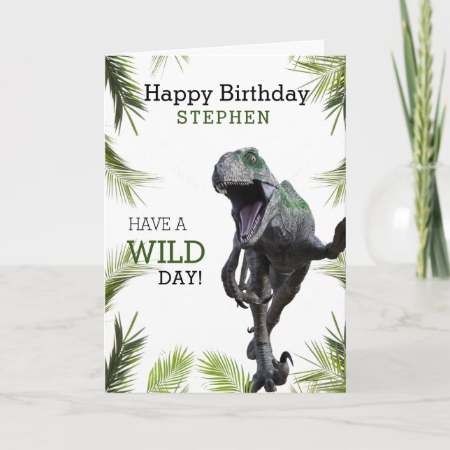 Vild Dinosaur Jurassic Raptor Birthday Kort (Framsida)