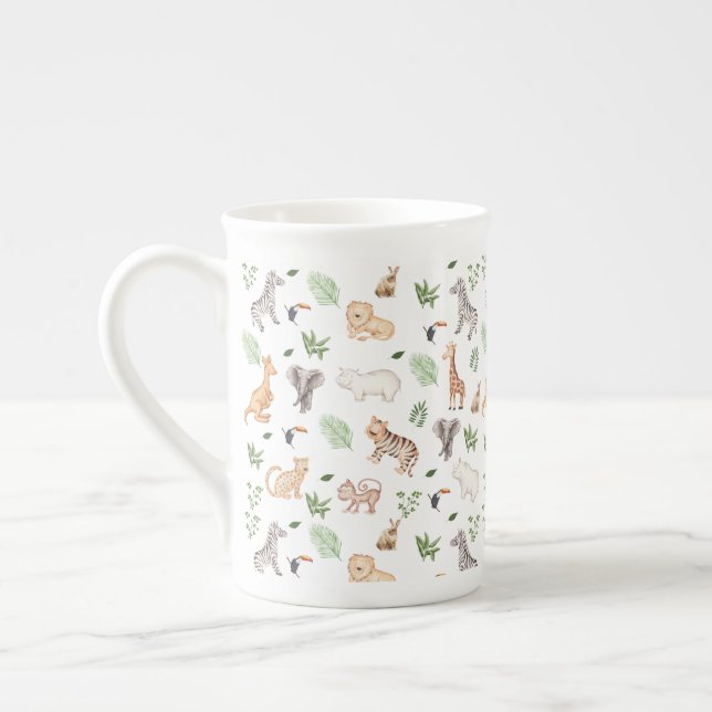 vild djur med jungle Träd mönster Benporslin Mugg (Vänster)