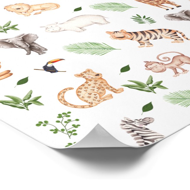 vild djur med jungle Träd mönster Poster (Hörn)