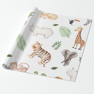 vild djur med jungle Träd mönster Presentpapper