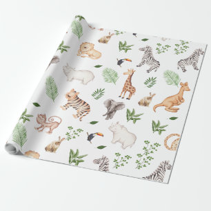 vild djur med jungle Träd mönster Presentpapper