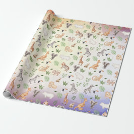 vild djur med jungle Träd mönster Presentpapper