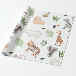 vild djur med jungle Träd mönster Presentpapper