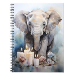 Vild djur med ljus och blommor, elefant anteckningsbok