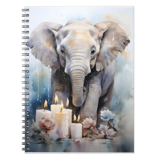 Vild djur med ljus och blommor, elefant anteckningsbok