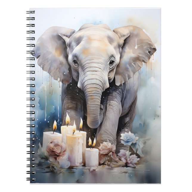 Vild djur med ljus och blommor, elefant anteckningsbok (Framsidan)