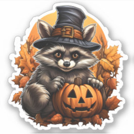 Vild djur med pumpkin Tecknad Halloween Raccoon Klistermärken