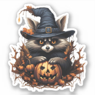 Vild djur med pumpkin Tecknad Halloween Raccoon Klistermärken