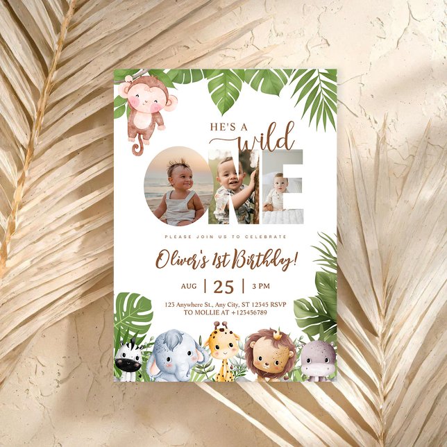Vild Djur Safari Födelsedagsbilder 1-årsdag Inbjudningar (Skapare uppladdad)
