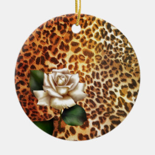 Vild Djuravtryck leopard vit ros Julgransprydnad Keramik
