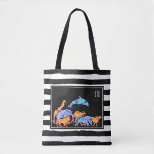 Vild Djurbesättning Färg vattenfärg Monogram Tygkasse