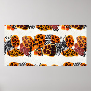 Vild djurblandning sömlös mönster. Jaguar, leopard Poster