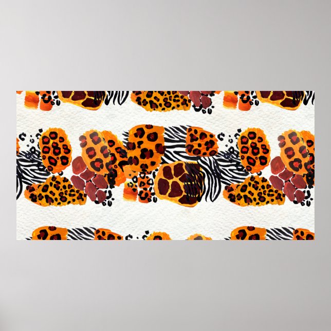 Vild djurblandning sömlös mönster. Jaguar, leopard Poster (Framsidan)