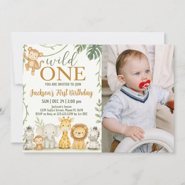 Vild Djurens Party-design, för barn Inbjudningar (Framsida)