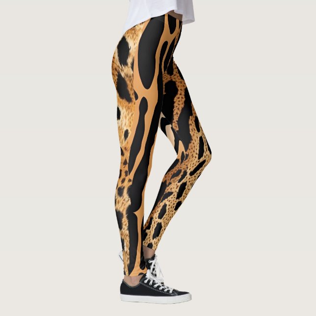 Vild Djurfläckad assymetrisk Mönster design 1 Leggings (Höger)