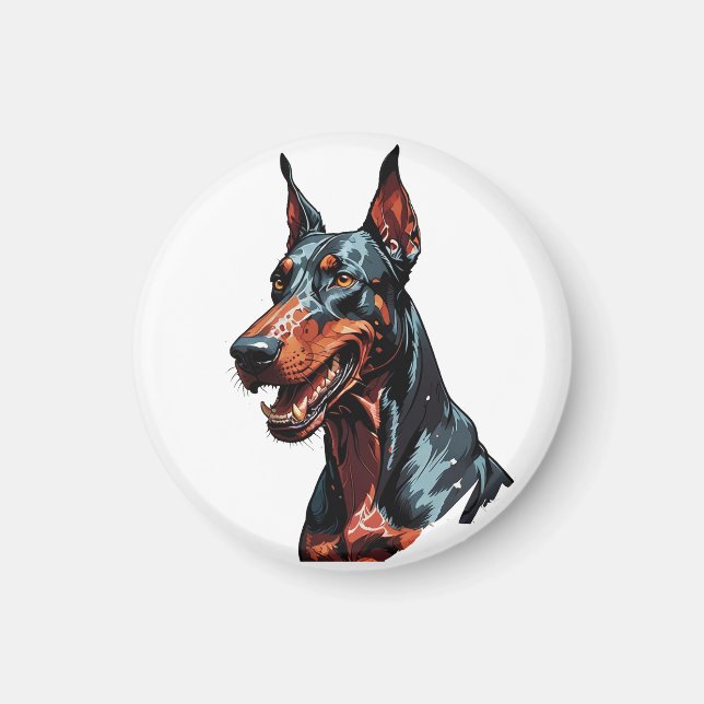 Vild Doberman Porträtt Aggressiv Hund present Magnet (Framsidan)