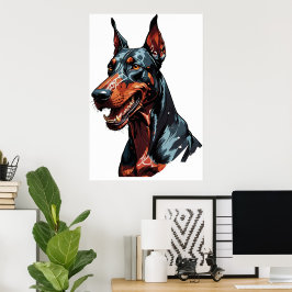 Vild Doberman Porträtt Aggressiv Hund present Poster