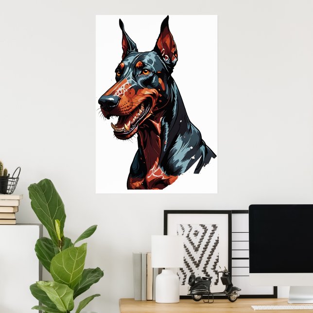 Vild Doberman Porträtt Aggressiv Hund present Poster (Hemmakontoret)