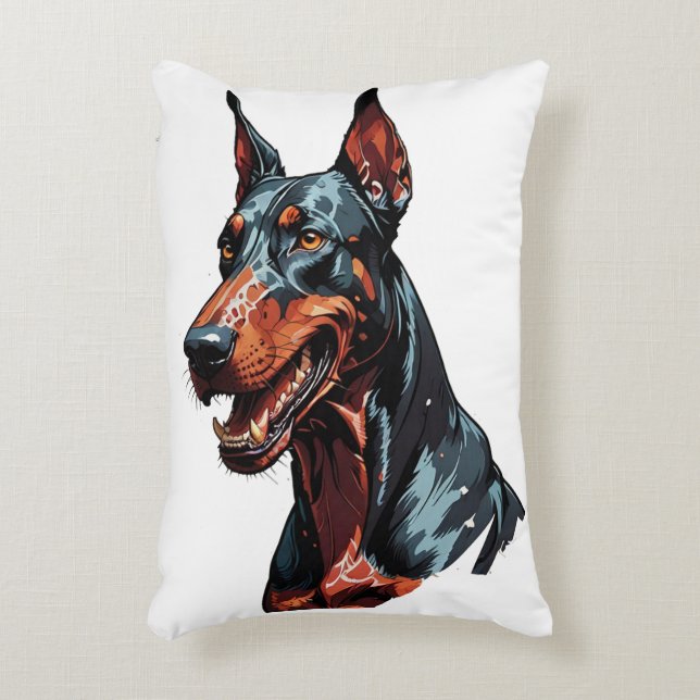 Vild Doberman Porträtt Aggressiv Hund present Prydnadskudde (Framsidan(Vertikal))