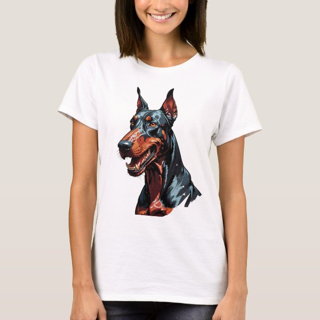 Vild Doberman Porträtt Aggressiv Hund present T Shirt (Framsida)
