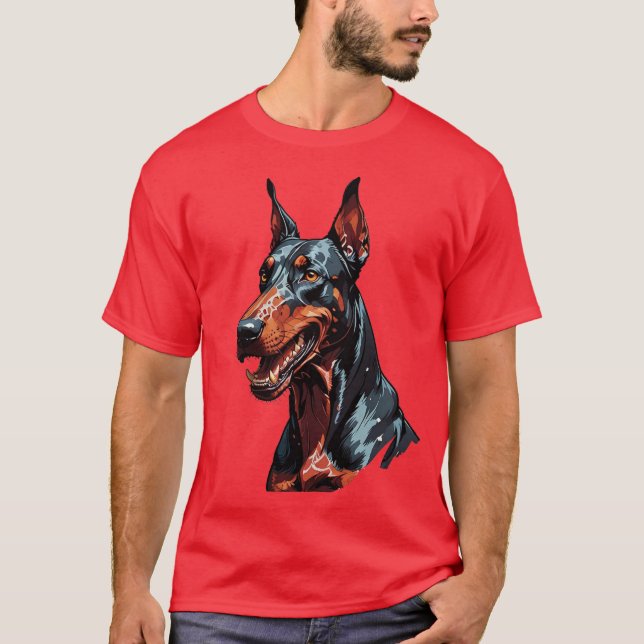 Vild Doberman Porträtt Aggressiv Hund present T Shirt (Framsida)