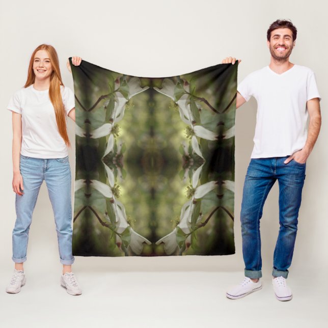 Vild Dogwood Flower Blommar Abstrakt Mönster Fleecefilt (På plats)