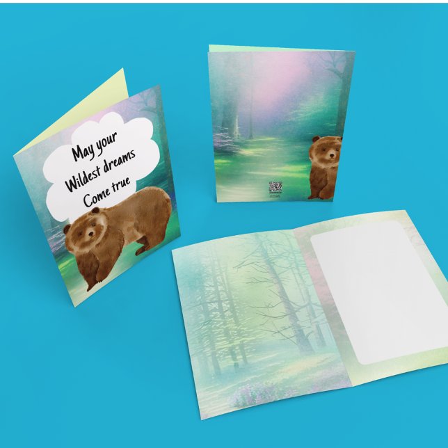 Vild drömmar lycka till Bon Voyage lycka till Kort (Brown bear card)