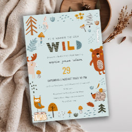 Vild Dusky Blue Woodland Animals Baby Shower Inbjudningar
