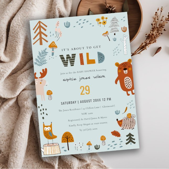 Vild Dusky Blue Woodland Animals Baby Shower Inbjudningar (Skapare uppladdad)