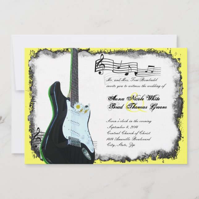 Vild Electric Guitar Lime Music Wedding bjudande Inbjudningar (Framsida)