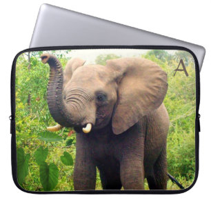 Vild elefant med tropiska växter & monogram laptop fodral