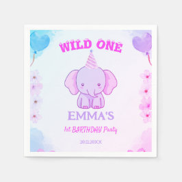 Vild Elefant Söt 1-årsfest Pappersservett