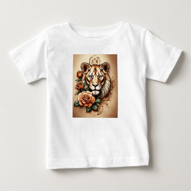 Vild Elegance: Lioness & Ro Tattoo-Inspired T-Sh T Shirt (Framsida)