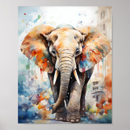 Vild Elephant Unique Watercolor Animal Art Poster