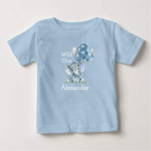 Vild en 1-års födelsedag Baby Elefant Ballonger Bl T Shirt