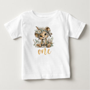 Vild en 1-års födelsedag Boho Lejon Baby T-Shirt