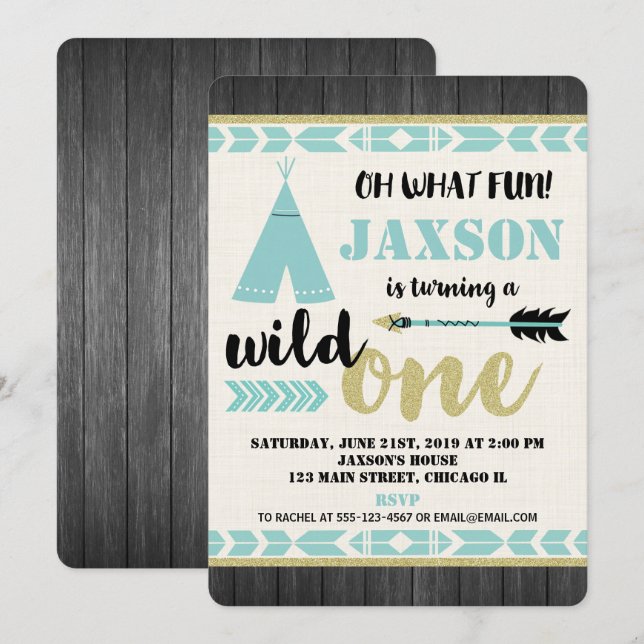 Vild en 1st första svart för inbjudningar (Fram/baksida)