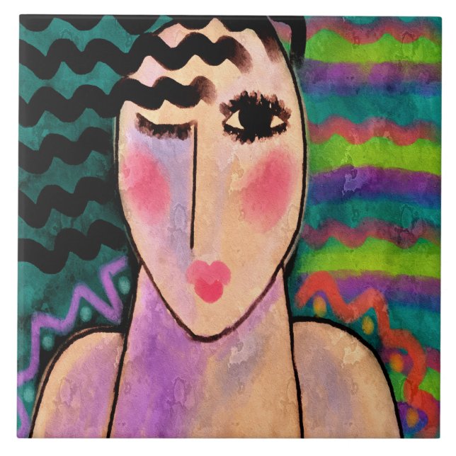 Vild En Abstrakt Digital Porträtt från en kvinna Kakelplatta (Framsidan)