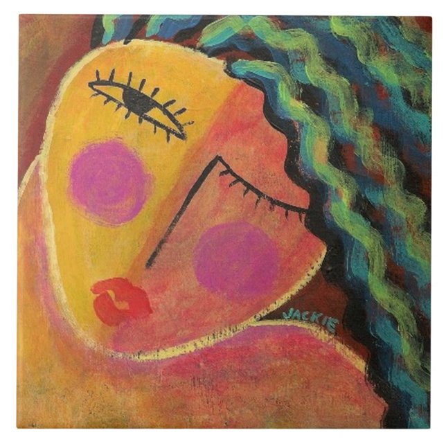 Vild En Abstrakt Porträtt av en kvinna Kakelplatta (Framsidan)