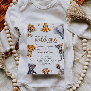 Vild en animals modern enkel baby pojke shower inbjudningar