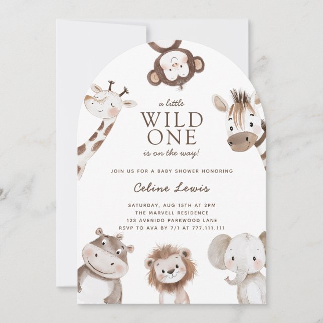 Vild en baby shower Safari tema båge Inbjudningar (Framsida)