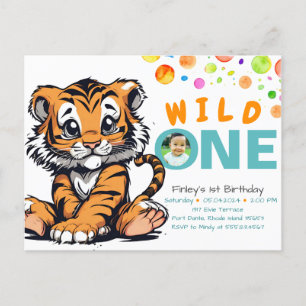 Vild EN babys 1-årsdag med Tiger & Bubblor Vykort