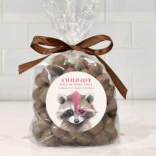 Vild en barnstödsprogram för mohawk Raccoon Runt Klistermärke