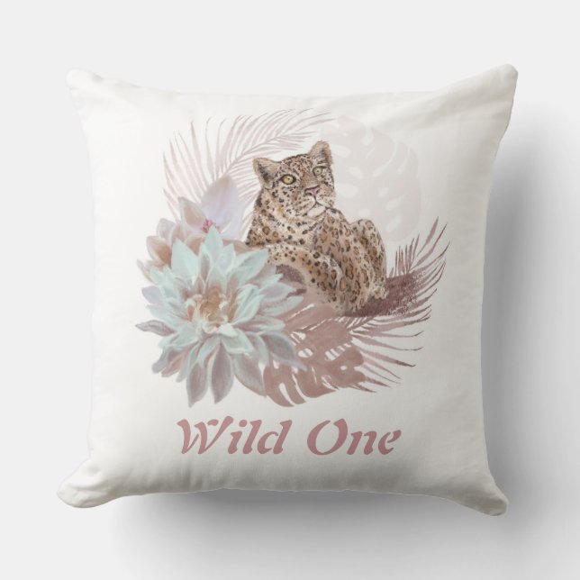 Vild En Blommigt Leopard Pillow Kudde (Framsida)